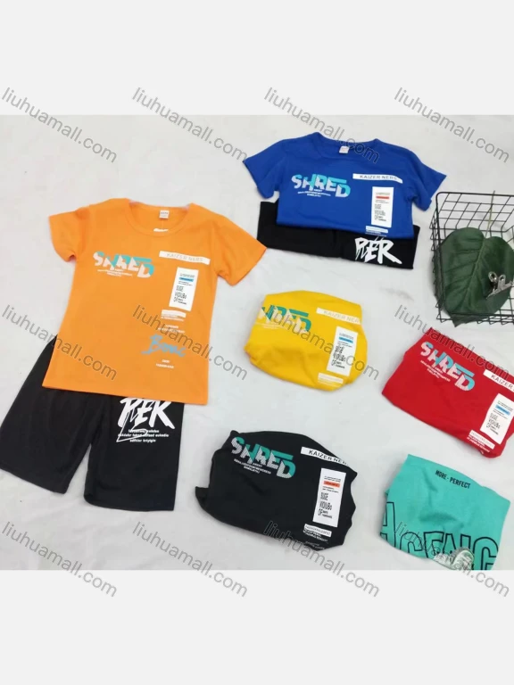 Wholesale Boy's Casual Letter Print Round Neck Short Sleeve Tee & Shorts 2 Piece Set