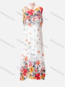 Wholesale Women's Casual Floral Print Round Neck Ruffle Hem Midi Tank Dress, LIUHUA CLOTHING WHOLESALE