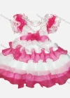 Wholesale Girls Lovely Crew Neck Ruffle Trim Rhinestone Tiered Flower Dress - Liuhuamall