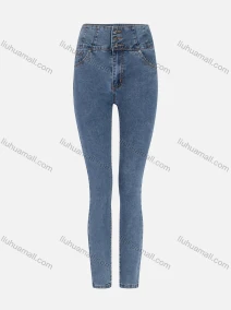 Wholesale Women's Casual Plain High Waist Straight Leg Ankle Length Skinny Fit Jeans MJ-294BU#, LIUHUA CLOTHING WHOLESALE