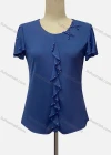 Wholesale Women's Casual Crew Neck Short Sleeve Beaded Ruffle Trim Knit Blouse - Liuhuamall