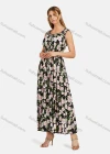 Wholesale Women's Scoop Neck Sleeveless Buttons Front Shirred Floral Print Maxi Tank Dress - Liuhuamall
