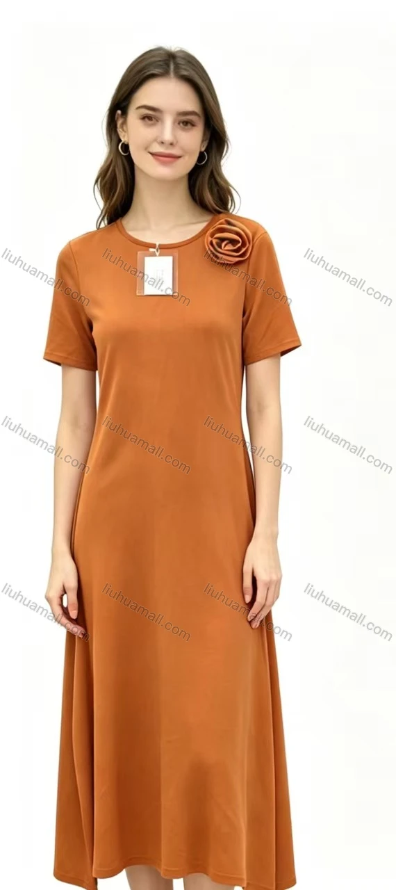 Wholesale Women's 3D Flower Knit Midi Dress with Side Pockets