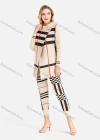Wholesale Women's Casual Collar Button Detail Rib-Knit Color Block Striped Set - Liuhuamall