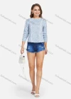 Wholesale Women's Casual Drawstring Sleeve Crochet Jacquard Trim Floral Print Blouse 1778# - Liuhuamall