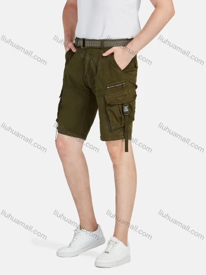 Wholesale Men's Casual Plain Release Buckle Multiple Pockets Cargo Shorts With Belt 8988#