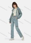 Wholesale Women's Casual Distressed Stand Collar Long Sleeve Buttons Down Jacket & Ankle Length Jean With Belt 2 Piece Denim Set - Liuhuamall