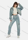 Wholesale Women's Casual Distressed Stand Collar Long Sleeve Buttons Down Jacket & Ankle Length Jean With Belt 2 Piece Denim Set - Liuhuamall