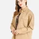 Women's Loose Fit Long Sleeve Double Flap Pocket Rivets Plain Overshirt Camel Clothing Wholesale Market -LIUHUA