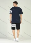 Wholesale Men's Round Neck Short Sleeve Striped T-Shirt With Shorts Set - Liuhuamall