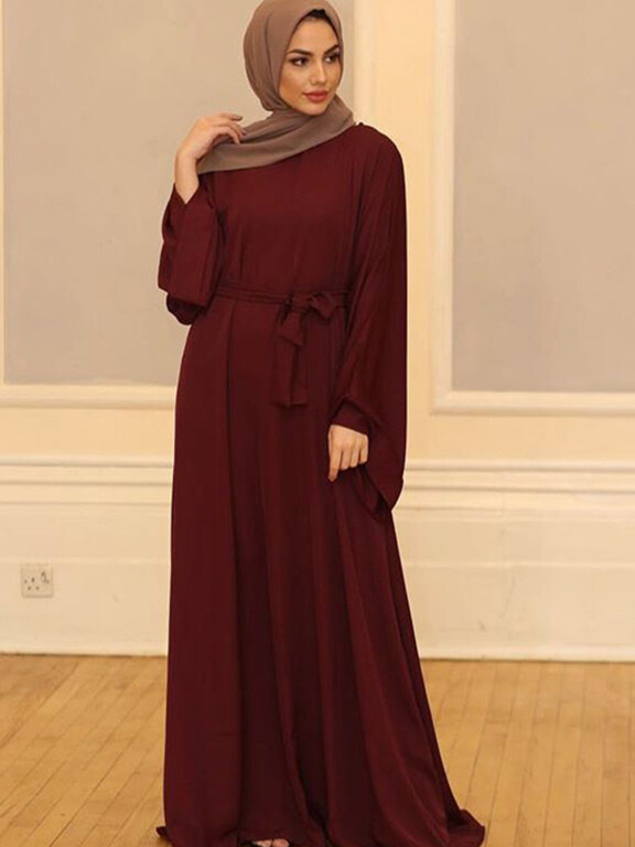 Women's Islamic Muslim Bell Sleeve Belted Abaya Robe Dress, Clothing Wholesale Market -LIUHUA, SPECIALTY