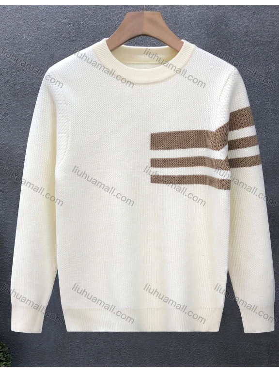 Wholesale Oscar Factory casual men's crew neck knit sweater with comfortable soft fabric and a versatile top with striped design