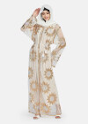 Wholesale Women's Islamic Muslim Floral Sequin Self Tie Maxi Kimono Cover Up Dress - Liuhuamall