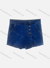 Wholesale Women's Fashion Wrap Button Front Plain Denim Shorts, LIUHUA CLOTHING WHOLESALE