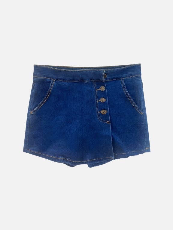 Women's Fashion Wrap Button Front Plain Denim Shorts, Clothing Wholesale Market -LIUHUA, Denim