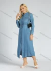 Wholesale Women's Cotton Collared Button Down Drawstring Long Sleeve Midi Shirt Dress - Liuhuamall