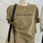 Wholesale Women's Casual Letter Print Round Neck Rolled Sleeve Tee 1039# preview
