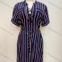 Wholesale Women's Casual Notched-neck Short Sleeve Lace Up Striped Short Dress With Belt preview