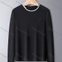 Wholesale Men's Casual Long Sleeve Multi-color Striped Trim Crew Neck Letter T-shirt 857# preview
