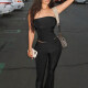 Women's Off Shoulder Plain Crop Tops&Flared Pants 2 Piece Sets Black Clothing Wholesale Market -LIUHUA