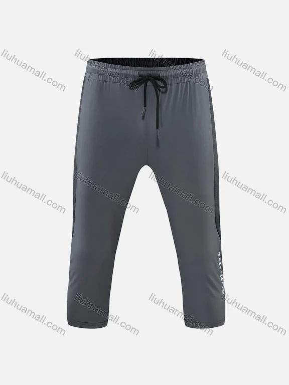 Wholesale Men's Casual & Sporty Striped Letter Print Drawstring Elastic Waist Cropedd Tight Pants 2214#