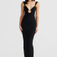 Women's Sexy Plain Sleeveless Backless Slit Maxi Cami Dress Black Clothing Wholesale Market -LIUHUA
