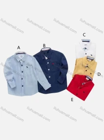 Wholesale Boys' Casual Collared Long Sleeve Pocket Embroidered Plain Shirt, LIUHUA CLOTHING WHOLESALE