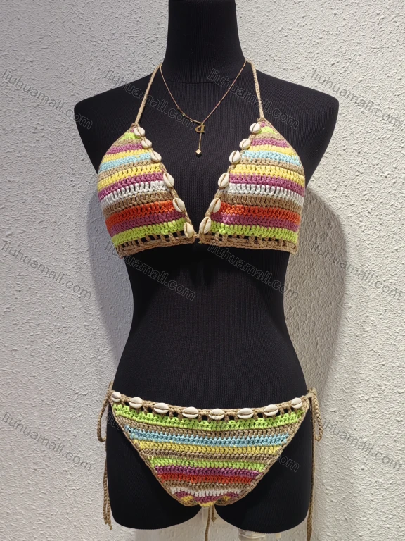 Wholesale Women's Beach Crochet Striped Cover Up Two Piece Sets L050#