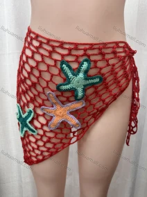 Wholesale Women's Vacation Hollow Out Sarongs Drawstring 3D Starfish Coverup Skirt L053#, LIUHUA CLOTHING WHOLESALE