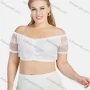 Wholesale Women's Sexy Plain Lace Trim Off Shoulder Short Sleeve Crop Blouse preview