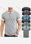Wholesale Men's Casual Contrast Neck Plain Henley Shirt - Liuhuamall