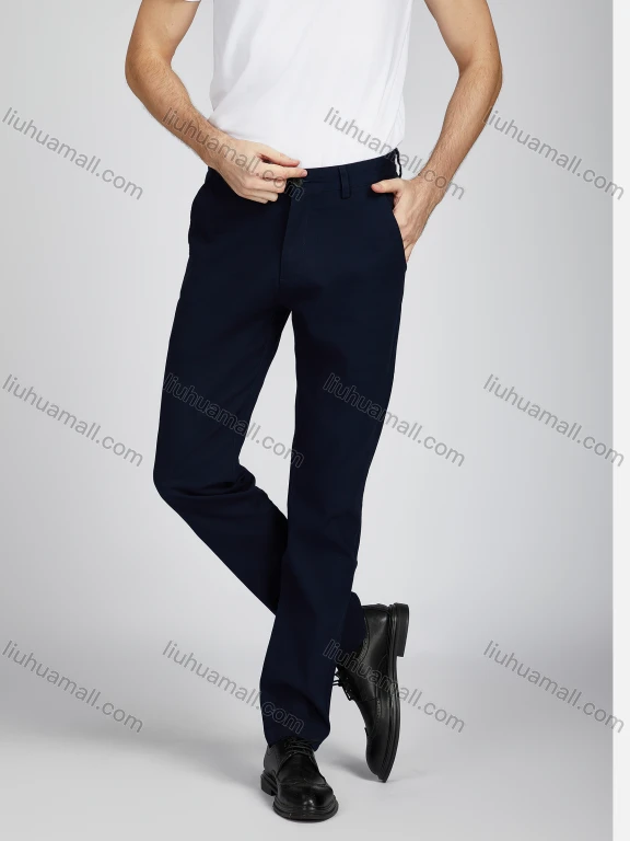 Wholesale Men's Casual Patch Pocket Plain Button Closure Straight Leg Pants