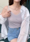 Wholesale Women's Casual Plain Ribbed Lace Trim Slim Fit Cami Top - Liuhuamall