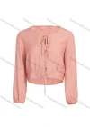 Wholesale Women's Casual Tie Neck Button Front Long Sleeve Crop Blouse - Liuhuamall