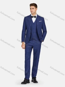Wholesale Men's Formal Lapel Striped Pockets Blazer & Vest & Pant 3 Pieces Suit Sets, LIUHUA CLOTHING WHOLESALE