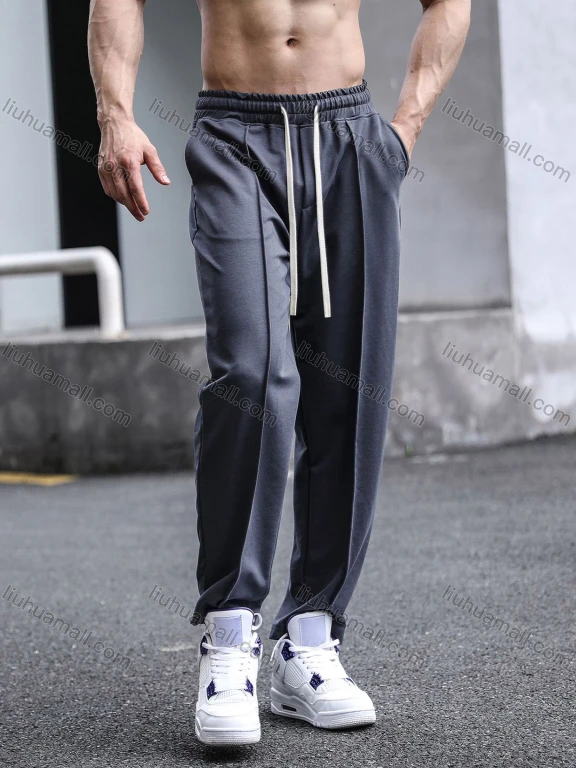 Wholesale Men's Casual Plain Patch Pocket Drawstring Elastic Waist Sporty Pant