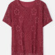 Women's Casual Guipure Lace Pearl Decor Crochet Round Neck Short Sleeve Plain T-Shirt 02# Red Clothing Wholesale Market -LIUHUA