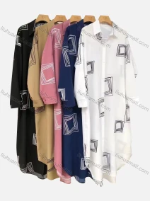 Wholesale Women's Casual Collared Long Sleeve Chain Print Overshirt Tunic, LIUHUA CLOTHING WHOLESALE
