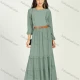 Wholesale Women's Chiffon Crew Neck Plain Ruched Ruffle Trim Layered Hem Maxi Dress With Belt 5# Clothing Wholesale Market Liuhua