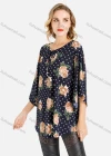 Wholesale Women's Casual 3/4 Cape Sleeve Lace Up Front Floral Dot Print Tunic - Liuhuamall