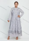 Wholesale Women's Long Sleeve Ruffle Hem Side Drawstring Pearl Decor Guipure Lace Maxi Dress - Liuhuamall