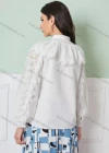 Wholesale Women's Stand Collar Lantern Sleeve Sheer Lace Button Down Plain Blouse AY196# - Liuhuamall