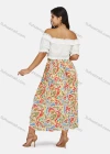 Wholesale Women's Boho Elastic Waist Folkloric Print Pleated Maxi Skirt - Liuhuamall