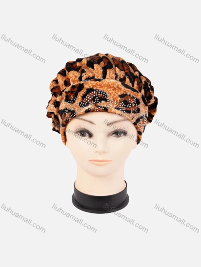 Wholesale Women's Leopard Velvet Rhinestone Arabic Muslim Hijab Turban Cap