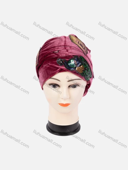 Wholesale Women's Velvet Sequin Embroidered Arabic Muslim Hijab Turban Cap