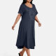 Women's Plus Size Elegant Crew Neck Short Sleeve Embroidery Midi Dress 8# Clothing Wholesale Market -LIUHUA