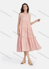 Wholesale Women's Casual Frill Neck Tiered Hem Midi Tank Dress 56252# - Liuhuamall