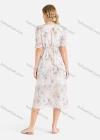 Wholesale Women's Casual Floral Print Round Neck Short Sleeve Tie Front Ruffle Hem MIdi Dress With Belt - Liuhuamall