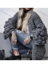 Wholesale Women's Plain Lantern Sleeve Loose Fit Knitted Cardigan - Liuhuamall
