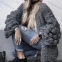 Wholesale Women's Plain Lantern Sleeve Loose Fit Knitted Cardigan preview